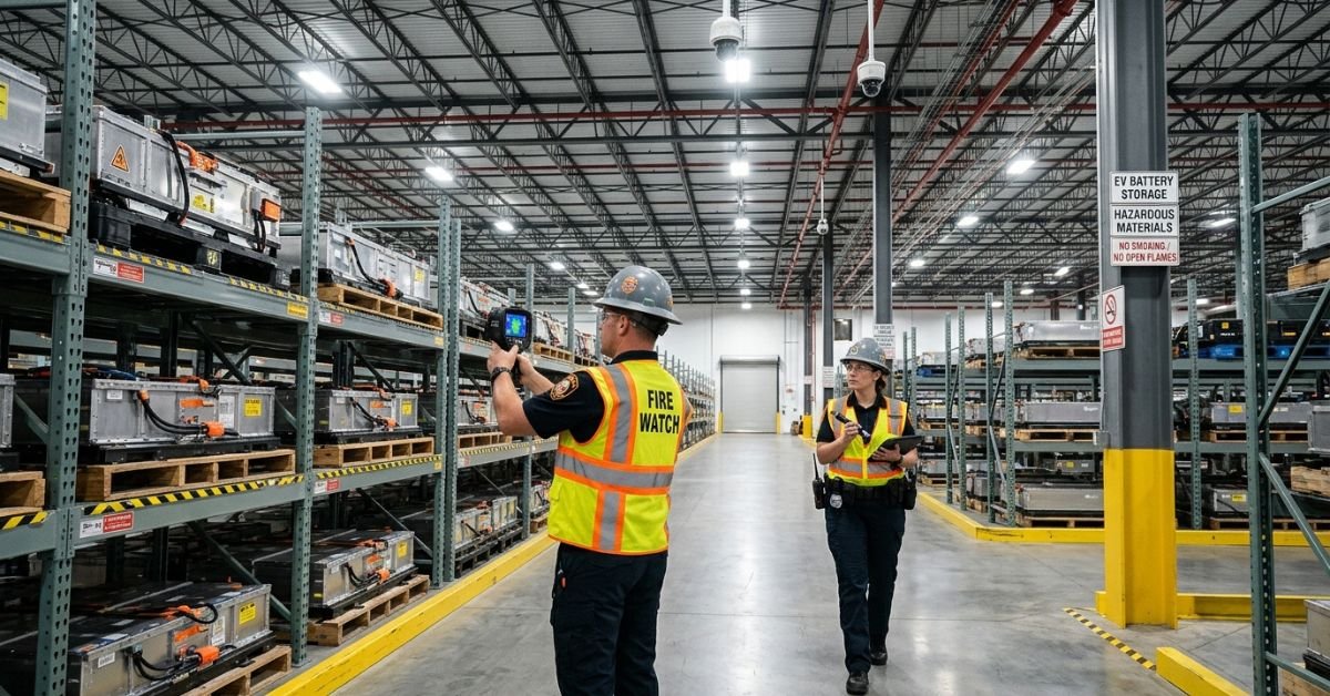 EV Battery Warehouse Safety With Thermal-Aware Fire Watch Patrols